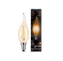 Лампа светодиодная филаментная Black Filament 5Вт свеча на ветру 2700К E14 Golden | Код. 104801005 | Gauss